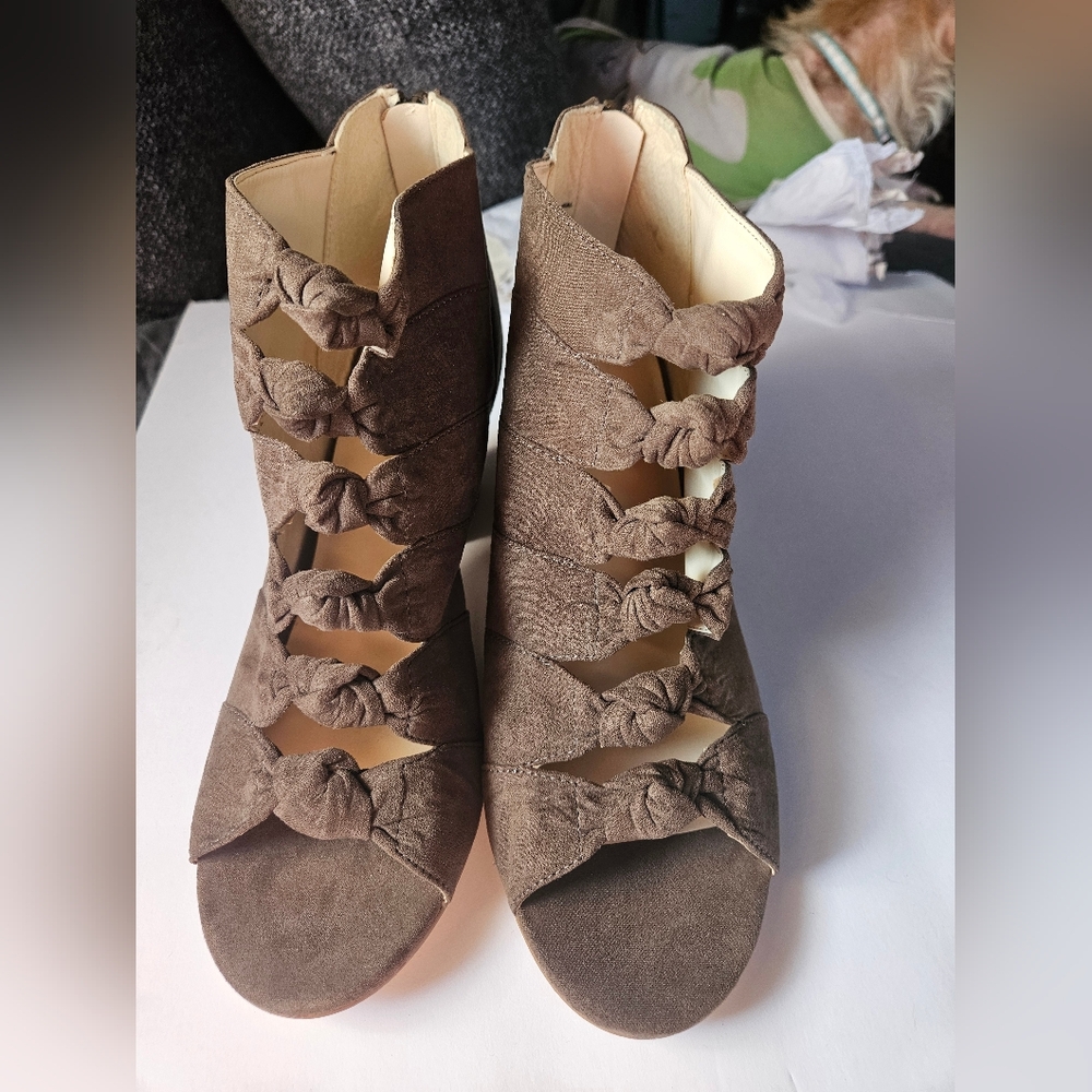 New Booties Size 9 1/2 color brown material suede new with box metaphor  is the